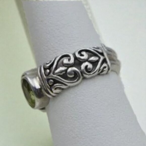 Vintage Samuel Benham Sterling Peridot Ring Cushion Cut Stone August Birthstone - Picture 4 of 9